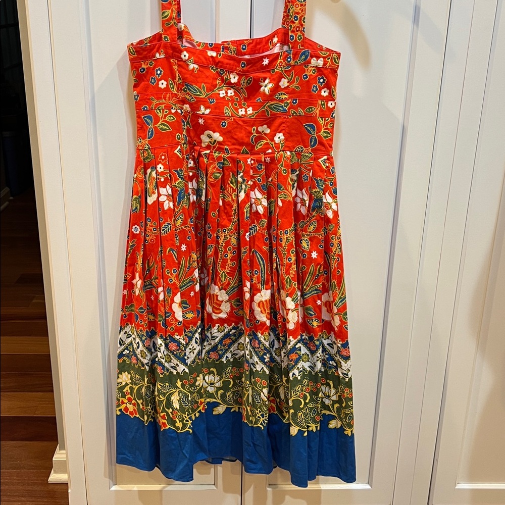 Tory Burch Orange Floral Pleated Fernanda Dress Clemson Syracuse - Picture 4 of 7